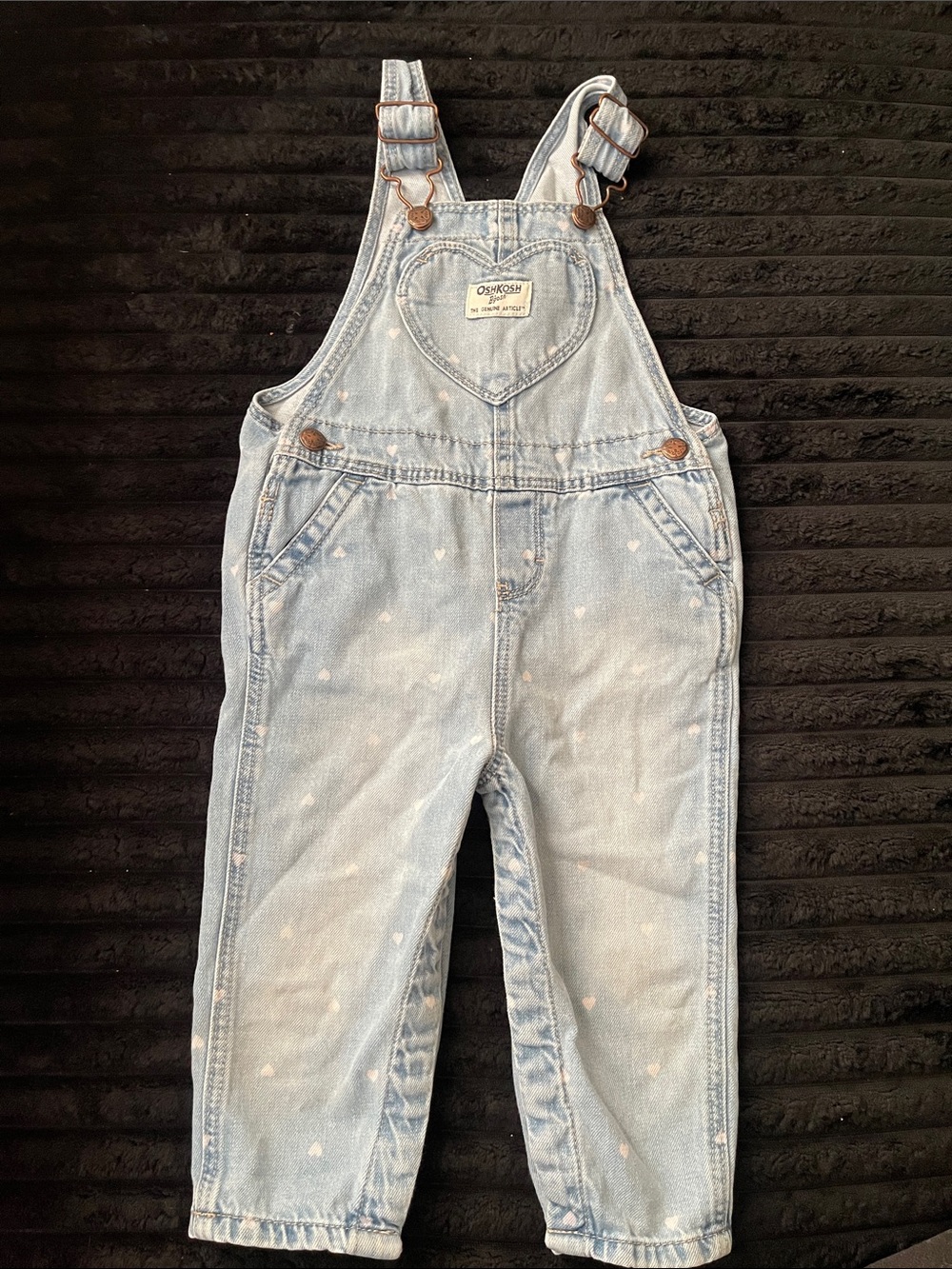 OshKosh B'gosh Light Blue Denim Heart Patches Kids One-Piece Overalls